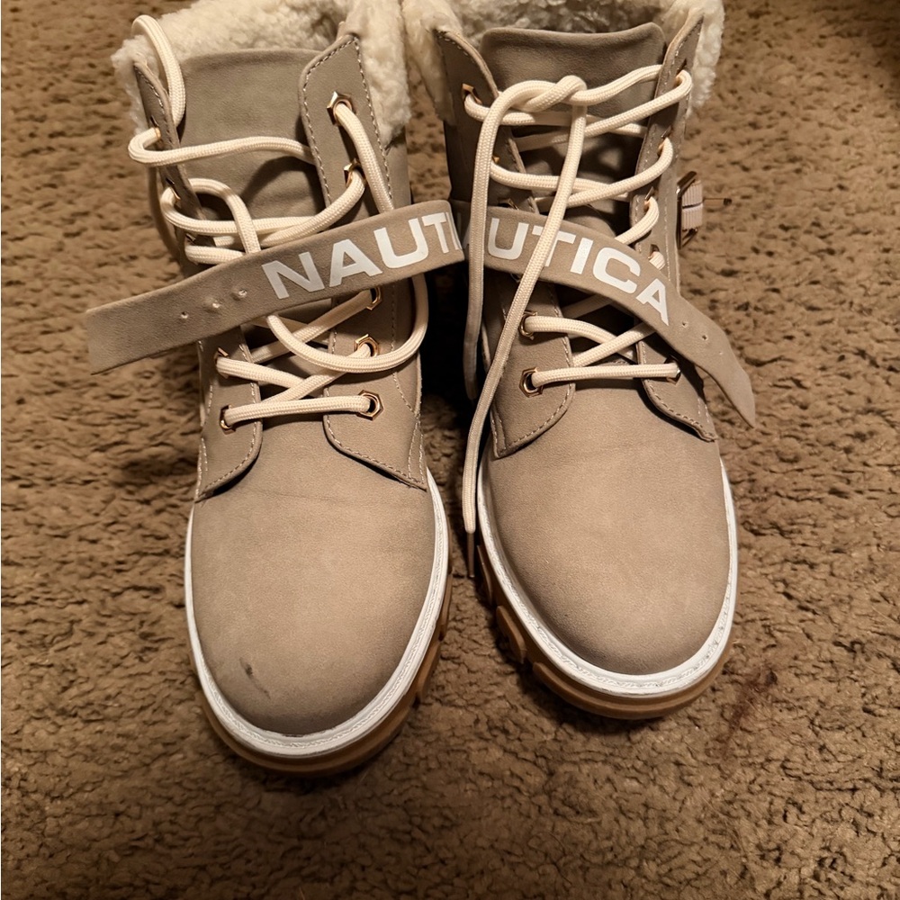 Nautica Tan Lace-Up Boots with Fur Lining